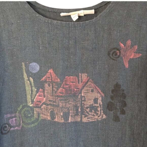 Vintage Lucky & Izzy M/L Linen Long Sleeve Dress Hand Painted Wearable Art Boho - Picture 4 of 10